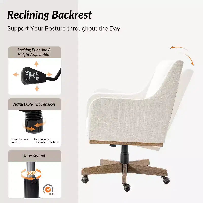 Chaise de bureau Merry avec hauteur réglable et accoudoirs incurvés|HULALA HOME