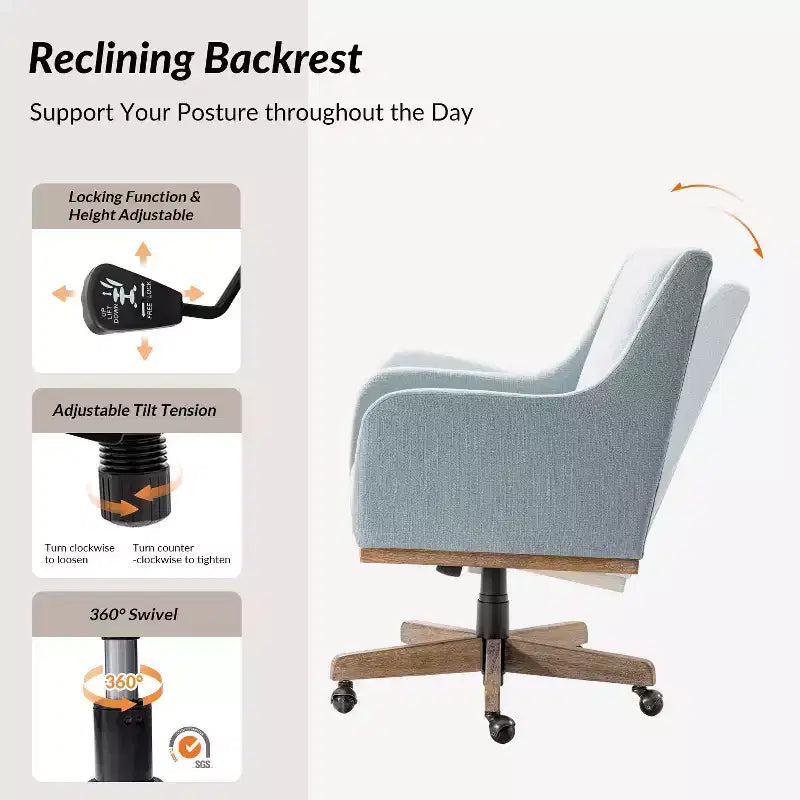 Chaise de bureau Merry avec hauteur réglable et accoudoirs incurvés|HULALA HOME