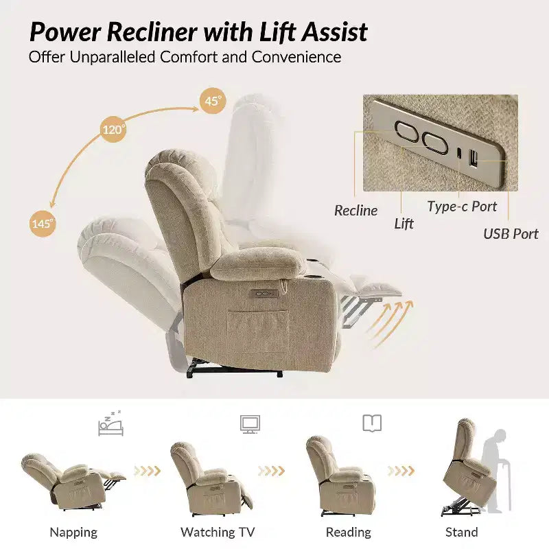 Fauteuil inclinable Rex Power Lift Assist|Hulala Home-BEIGE