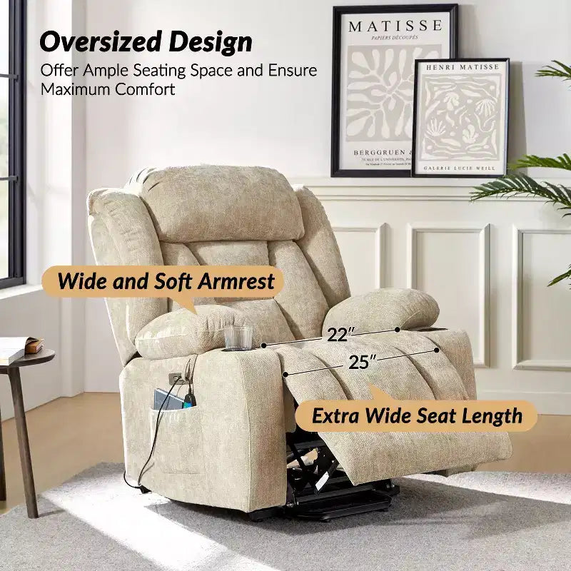 Fauteuil inclinable Rex Power Lift Assist|Hulala Home-BEIGE