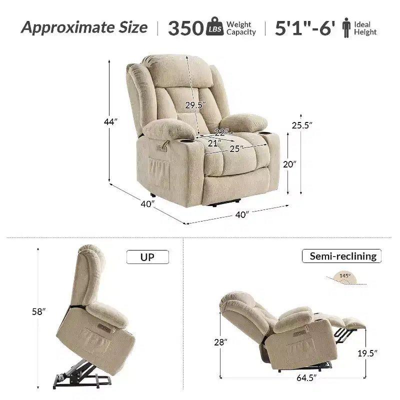 Fauteuil inclinable Rex Power Lift Assist|Hulala Home-BEIGE