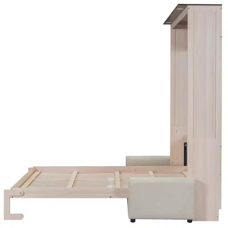 Lit escamotable Polibi Queen avec canapé en lin et lumières LED