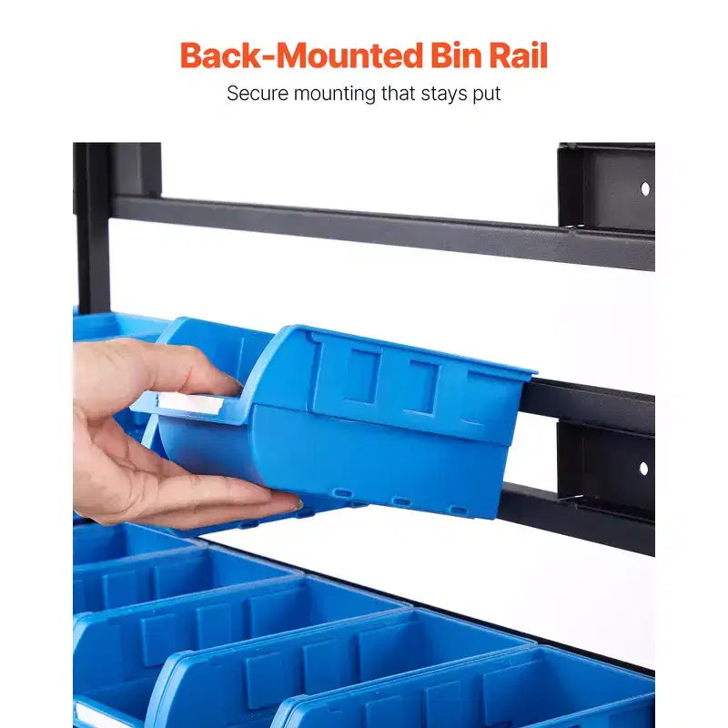 Étagère de rangement roulante double face VEVOR à 5 niveaux, 68 bacs en plastique, organisateur de pièces double face avec roues, organisateur d'outils mobile, noir