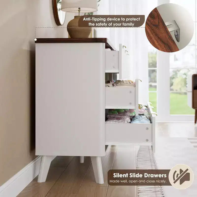 Commode moderne à 9 tiroirs pour chambre à coucher, large commode nervurée avec poignées dorées, commode en bois robuste pour salon, couloir, entrée