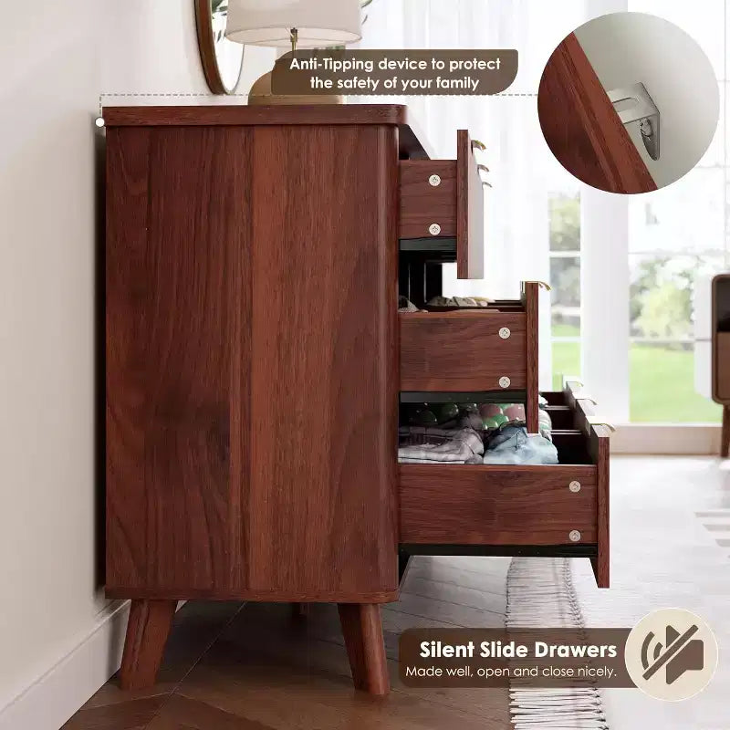 Commode moderne à 9 tiroirs pour chambre à coucher, large commode nervurée avec poignées dorées, commode en bois robuste pour salon, couloir, entrée
