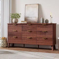 Modern 9 Drawer Dresser for Bedroom, Wide Ribbed Dresser with Golden Handles, Sturdy Wooden Chest of Drawers for Living Room Hallway Entryway