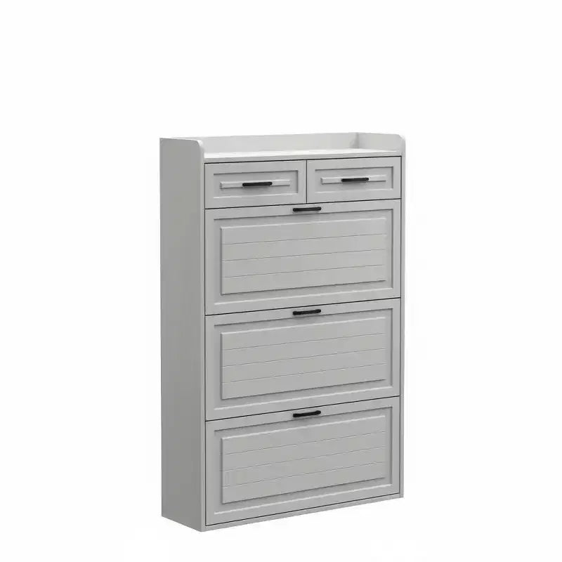 Narrow Freestanding Shoe Cabinet with 3 Flip Compartments and 2 Drawers, Space-Saving Entryway Organizer with Closed Storage