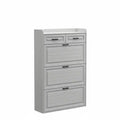Narrow Freestanding Shoe Cabinet with 3 Flip Compartments and 2 Drawers, Space-Saving Entryway Organizer with Closed Storage