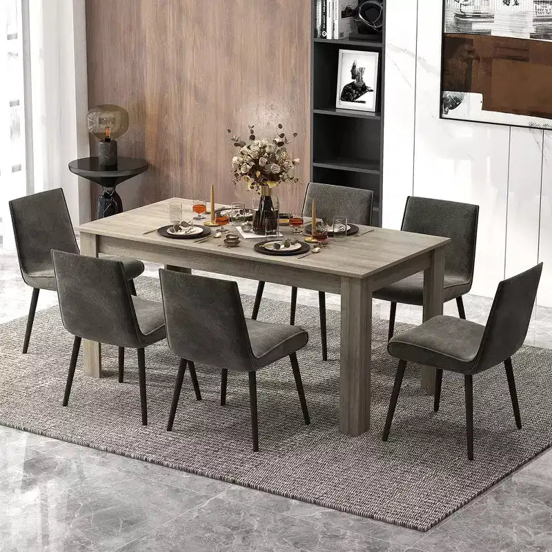 Costway Table à manger rectangulaire 63" moderne pour 6 personnes Meuble de cuisine