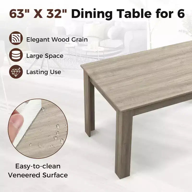 Costway Table à manger rectangulaire 63" moderne pour 6 personnes Meuble de cuisine