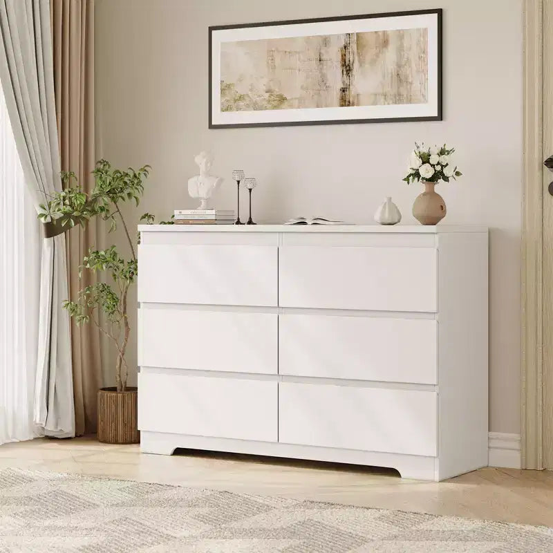 Commode à 6 tiroirs, commodes à 6 tiroirs pour le rangement des vêtements dans la chambre, commode double en bois