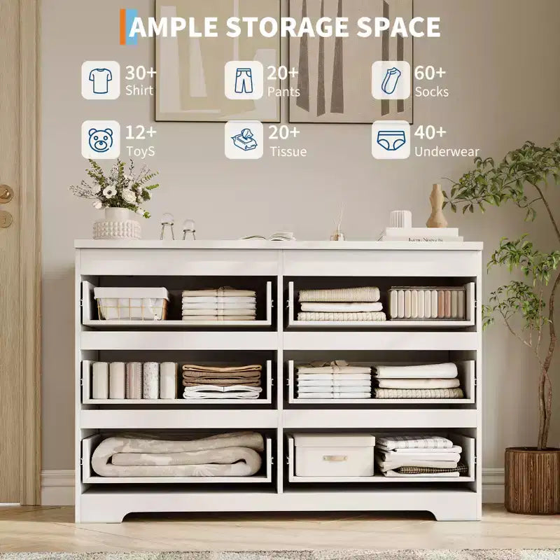 Commode à 6 tiroirs, commodes à 6 tiroirs pour le rangement des vêtements dans la chambre, commode double en bois