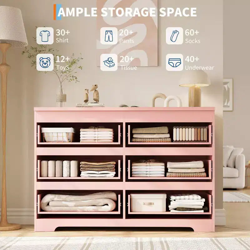 Commode à 6 tiroirs, commodes à 6 tiroirs pour le rangement des vêtements dans la chambre, commode double en bois