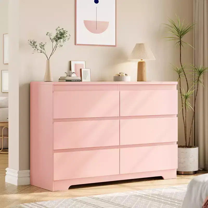 6 Drawer Dresser, 6 Drawer Dressers for Clothes Storage for Bedroom, Wood Storage Double Dresser