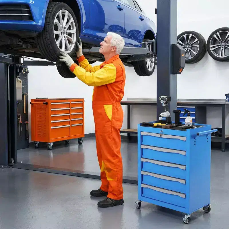 Servante d'atelier à roulettes, Grand meuble de rangement pour outils, avec serrure à clé, tapis de tiroir, pour garage, atelier, entrepôt