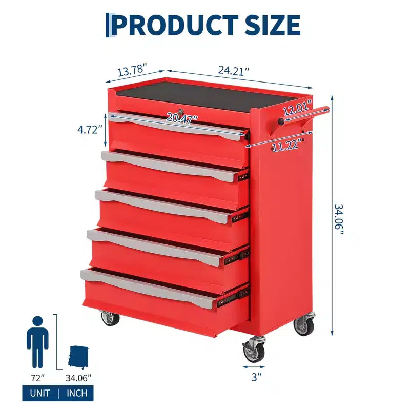 Servante d'atelier à roulettes, Grand meuble de rangement pour outils, avec serrure à clé, tapis de tiroir, pour garage, atelier, entrepôt