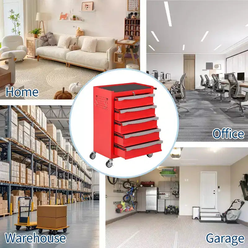 Servante d'atelier à roulettes, Grand meuble de rangement pour outils, avec serrure à clé, tapis de tiroir, pour garage, atelier, entrepôt