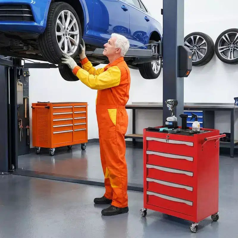 Servante d'atelier à roulettes, Grand meuble de rangement pour outils, avec serrure à clé, tapis de tiroir, pour garage, atelier, entrepôt
