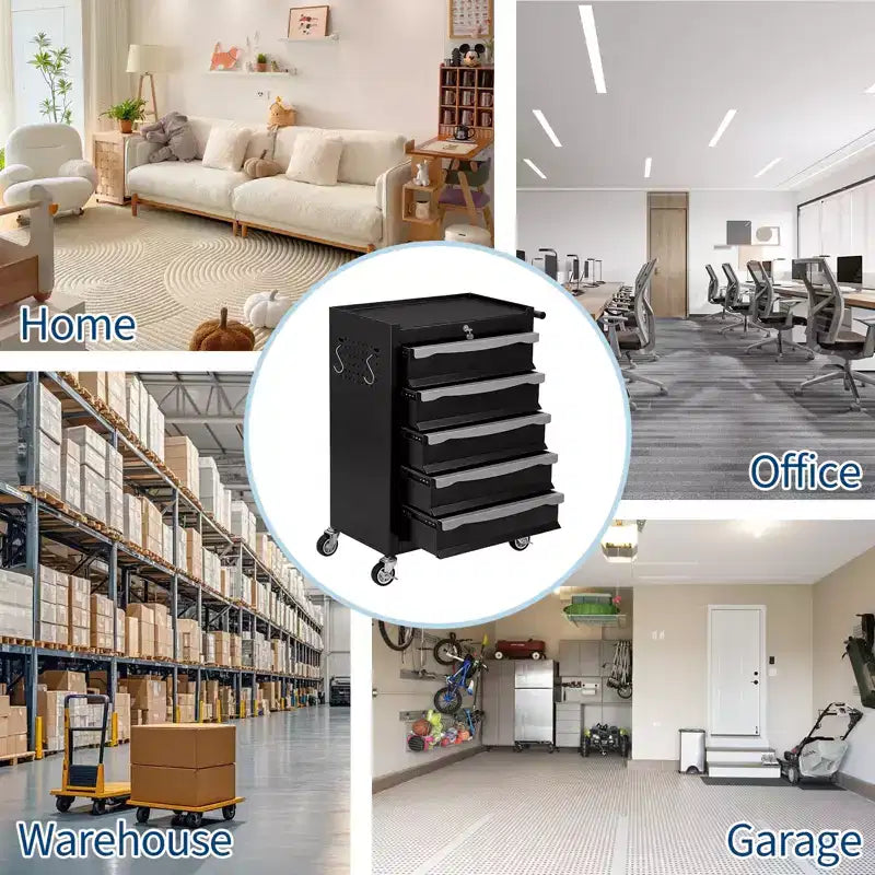 Servante d'atelier à roulettes, Grand meuble de rangement pour outils, avec serrure à clé, tapis de tiroir, pour garage, atelier, entrepôt