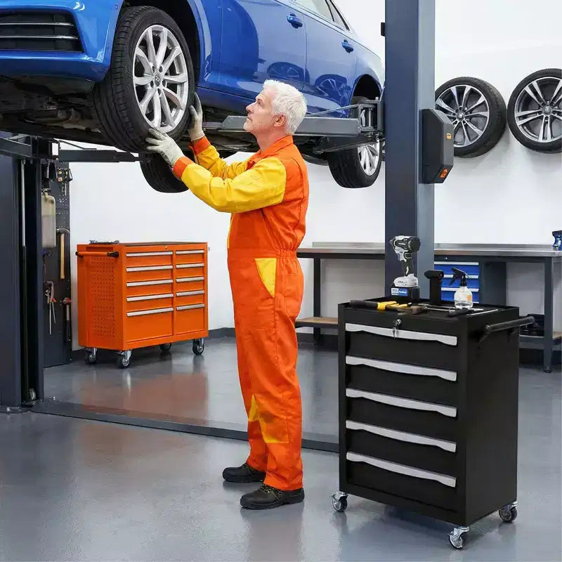 Servante d'atelier à roulettes, Grand meuble de rangement pour outils, avec serrure à clé, tapis de tiroir, pour garage, atelier, entrepôt