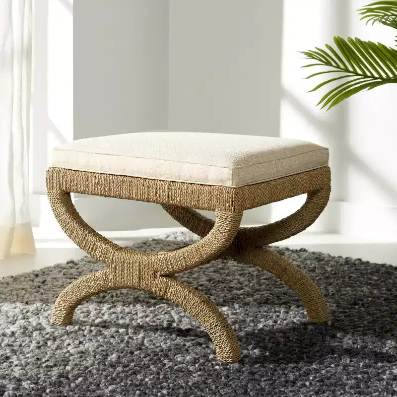 Pouf Aikan en jonc de mer tressé - CWK2007 - Naturel/Beige - Safavieh Couture