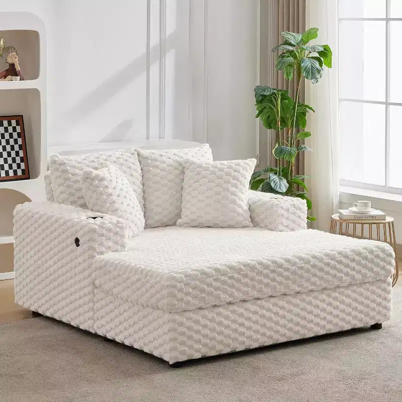 Chaise longue surdimensionnée 152 cm, chaise de lecture rembourrée avec coussins décoratifs, canapé-lit moderne pour salon et chambre, beige