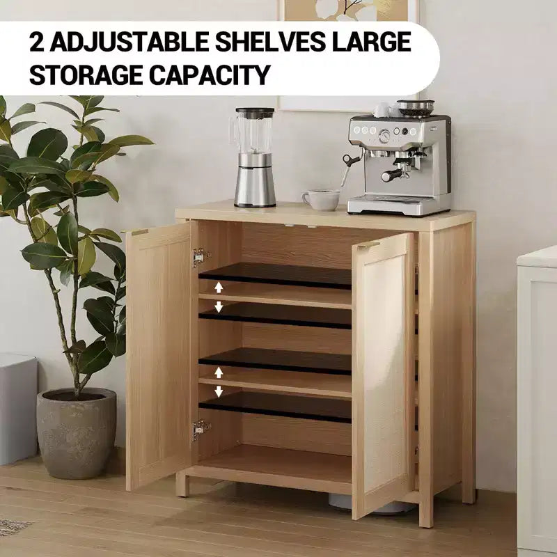 CuisinSmart Lot de 2 meubles de rangement de cuisine, buffet en rotin, placard de ferme, console, buffets avec étagère réglable, chêne