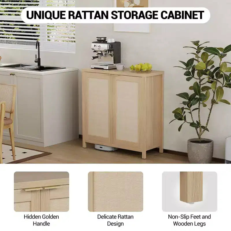 CuisinSmart Lot de 2 meubles de rangement de cuisine, buffet en rotin, placard de ferme, console, buffets avec étagère réglable, chêne