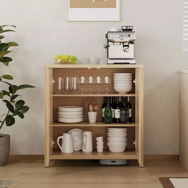 CuisinSmart Lot de 2 meubles de rangement de cuisine, buffet en rotin, placard de ferme, console, buffets avec étagère réglable, chêne