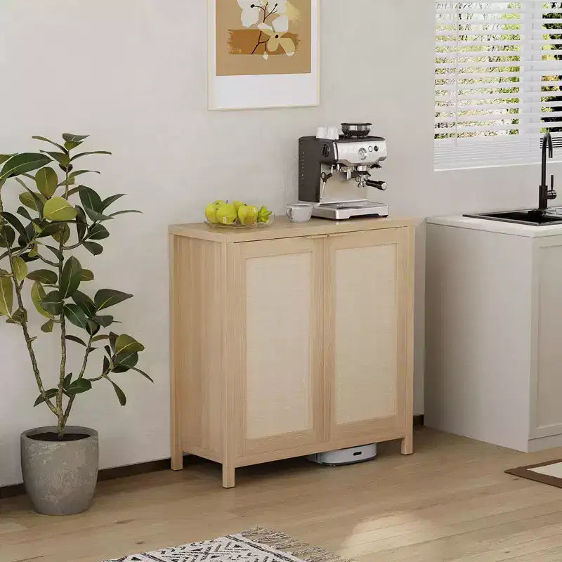 CuisinSmart Lot de 2 meubles de rangement de cuisine, buffet en rotin, placard de ferme, console, buffets avec étagère réglable, chêne