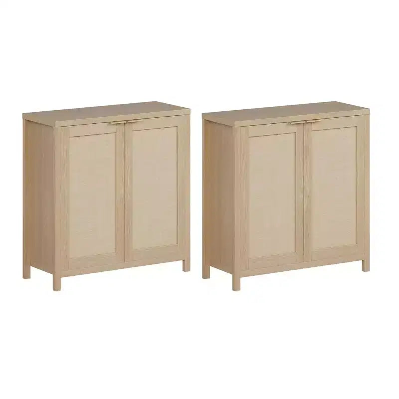 CuisinSmart Lot de 2 meubles de rangement de cuisine, buffet en rotin, placard de ferme, console, buffets avec étagère réglable, chêne