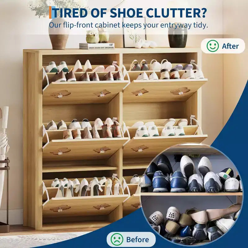 Meuble à chaussures 6 tiroirs basculants avec étagères réglables - Motif floral et poignée diamant, Organisateur d'entrée peu encombrant avec dispositif anti-basculement