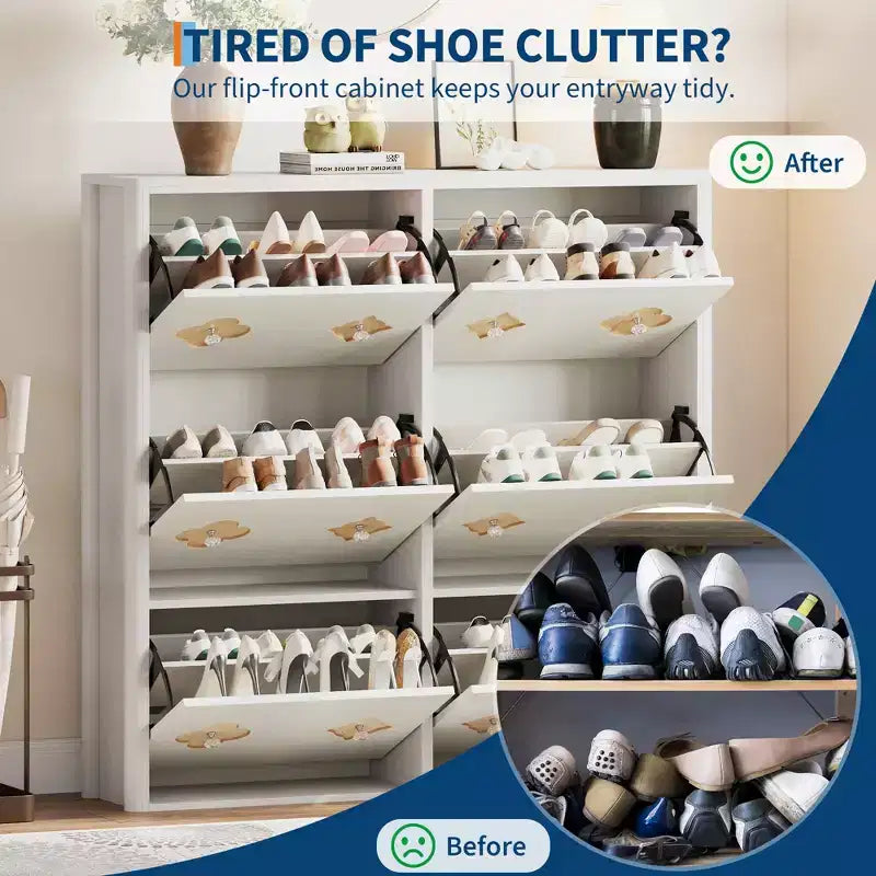 Meuble à chaussures 6 tiroirs basculants avec étagères réglables - Motif floral et poignée diamant, Organisateur d'entrée peu encombrant avec dispositif anti-basculement