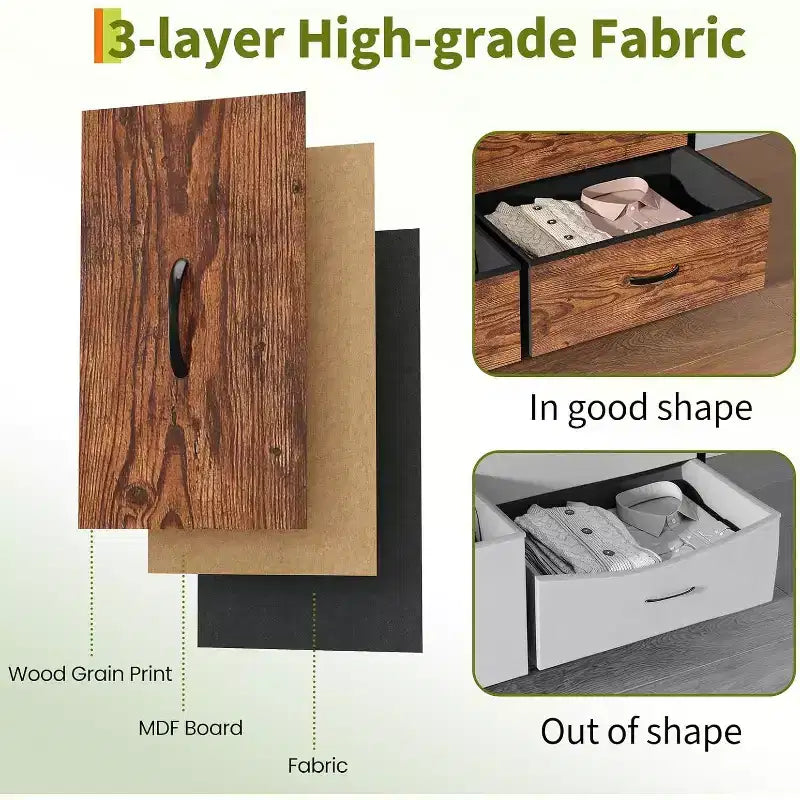 Meuble TV DobleePy 63 avec commode à 9 tiroirs, meuble TV pour téléviseurs de 55 à 70 pouces, meuble de rangement en tissu pour salon et chambre, cadre en métal