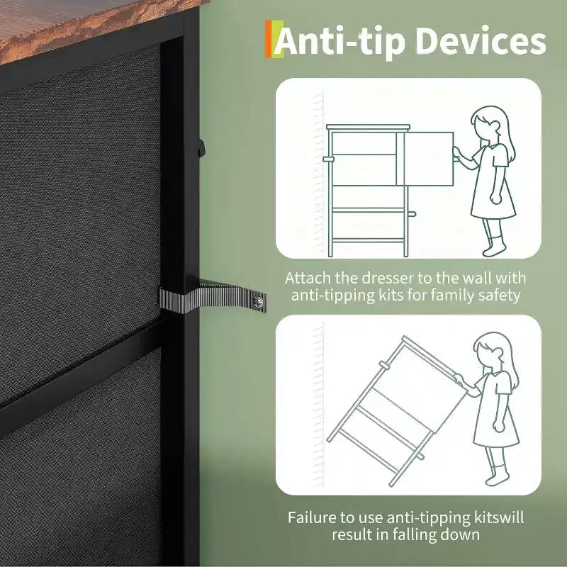 Meuble TV DobleePy 63 avec commode à 9 tiroirs, meuble TV pour téléviseurs de 55 à 70 pouces, meuble de rangement en tissu pour salon et chambre, cadre en métal
