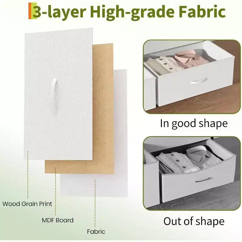 Meuble TV DobleePy 63 avec commode à 9 tiroirs, meuble TV pour téléviseurs de 55 à 70 pouces, meuble de rangement en tissu pour salon et chambre, cadre en métal
