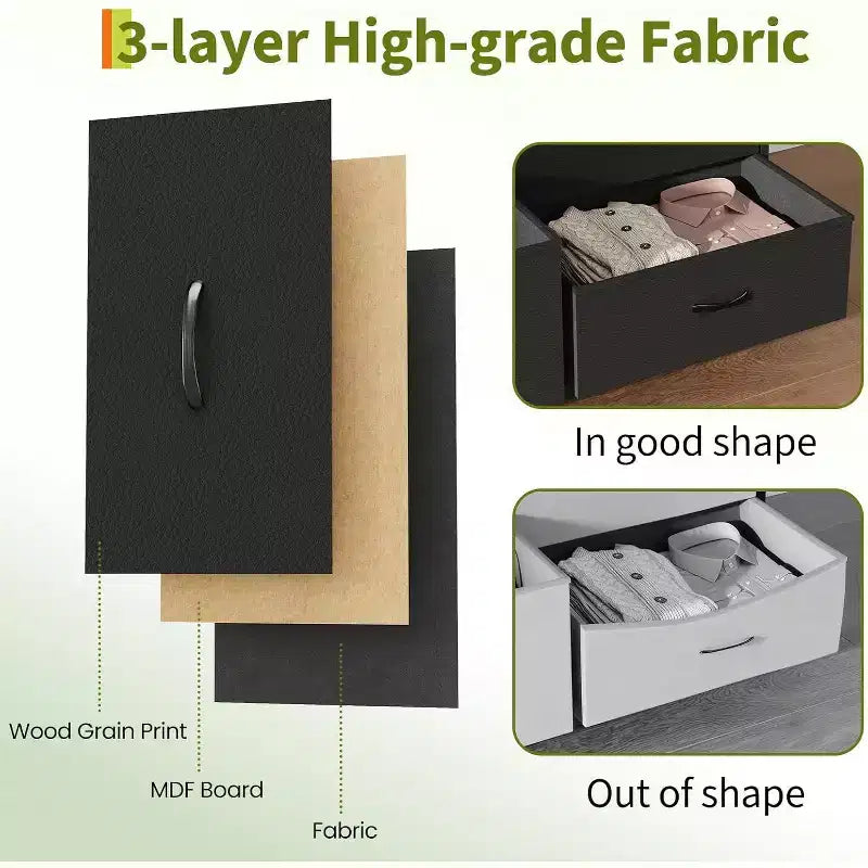 Meuble TV DobleePy 63 avec commode à 9 tiroirs, meuble TV pour téléviseurs de 55 à 70 pouces, meuble de rangement en tissu pour salon et chambre, cadre en métal