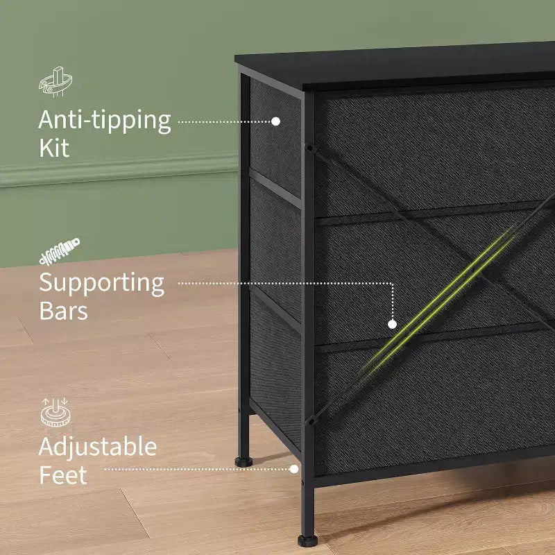 Meuble TV DobleePy 63 avec commode à 9 tiroirs, meuble TV pour téléviseurs de 55 à 70 pouces, meuble de rangement en tissu pour salon et chambre, cadre en métal