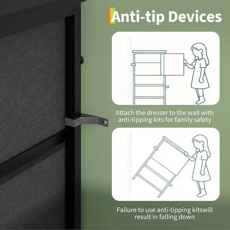 Meuble TV DobleePy 63 avec commode à 9 tiroirs, meuble TV pour téléviseurs de 55 à 70 pouces, meuble de rangement en tissu pour salon et chambre, cadre en métal