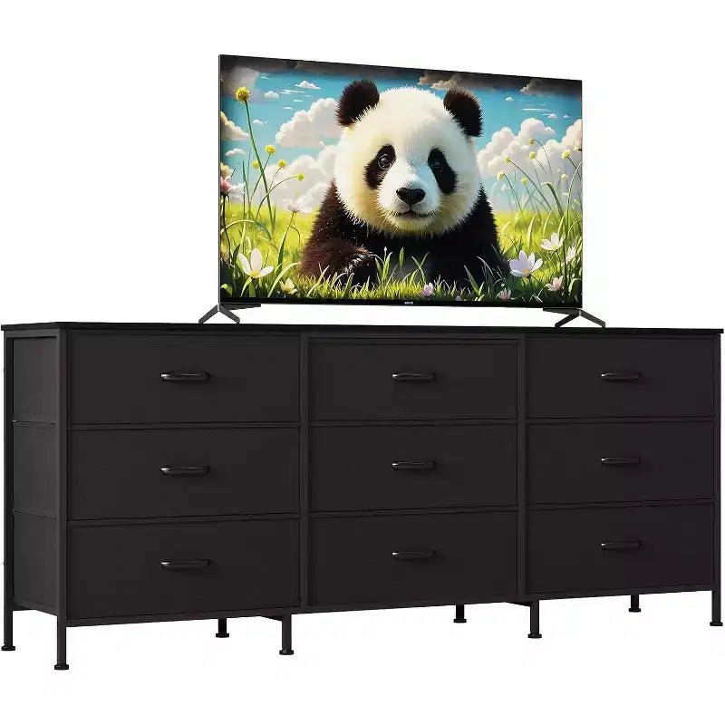 DobleePy 63 Entertainment Center with 9-Drawer Dresser, TV Stand for 55-70 Inch TVs, Fabric Storage Cabinet for Living Room Bedroom, Metal Frame