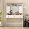 Dressing Table with Lighted Mirror, 43 Inch Wide Makeup Vanity Set with 3 Drawers & Hair Dryer Holder