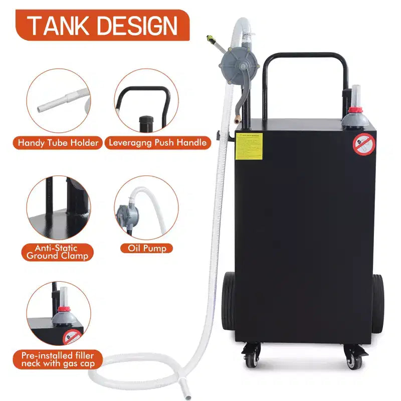 Chariot-citerne portable de 30 gallons, chariot de réservoir de carburant avec pompe et tuyau de 8 pieds, pneus increvables, pour diesel et kérosène