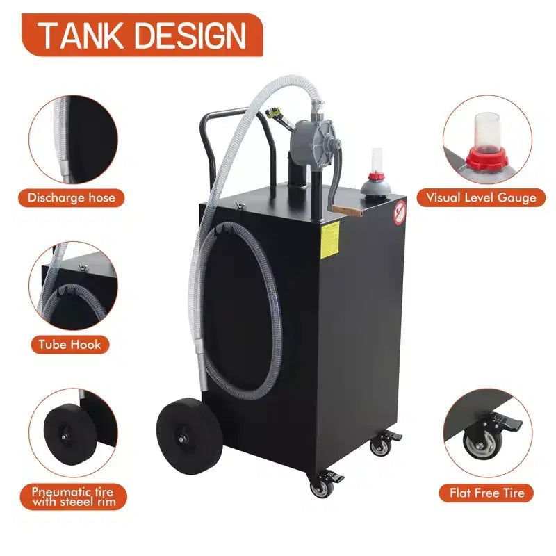 Chariot-citerne portable de 30 gallons, chariot de réservoir de carburant avec pompe et tuyau de 8 pieds, pneus increvables, pour diesel et kérosène