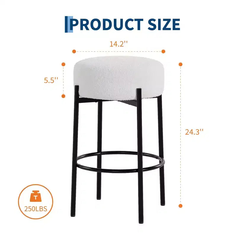Tabourets de bar hauteur comptoir, lot de 2, tabourets de bar rembourrés en laine de 61 cm avec repose-pieds, tabourets modernes sans dossier pour îlot de cuisine, bar à domicile