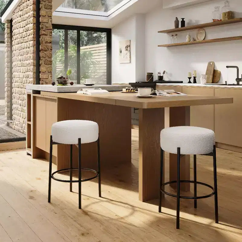 Tabourets de bar hauteur comptoir, lot de 2, tabourets de bar rembourrés en laine de 61 cm avec repose-pieds, tabourets modernes sans dossier pour îlot de cuisine, bar à domicile