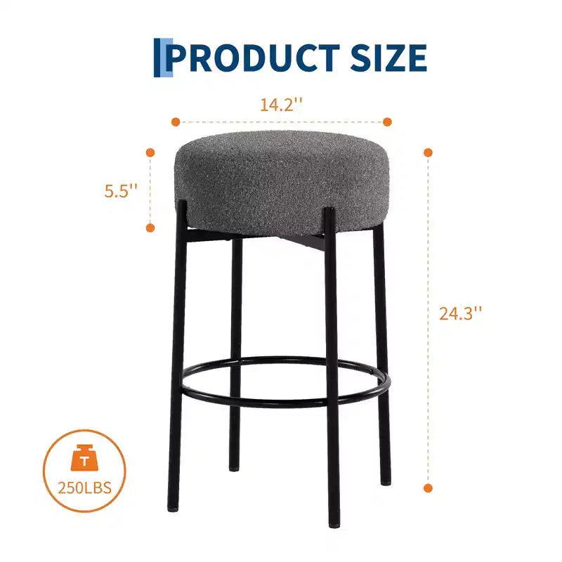 Tabourets de bar hauteur comptoir, lot de 2, tabourets de bar rembourrés en laine de 61 cm avec repose-pieds, tabourets modernes sans dossier pour îlot de cuisine, bar à domicile