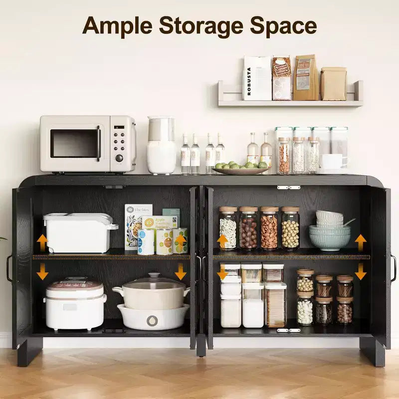 Meuble de Rangement Buffet avec Portes en Rotin FurnitureR, Grand Meuble de Rangement avec Étagères pour Salle à Manger, Salon, Entrée