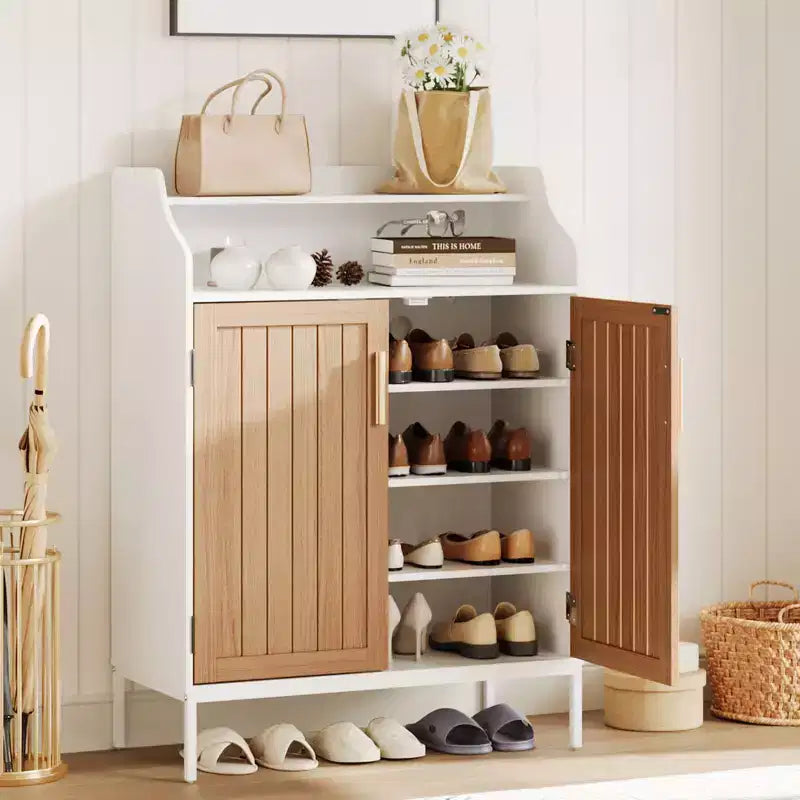 Shoe Storage for Entryway, Shoes Cabinet with Doors and 3 Adjustable Shelves, Wood Shoe Rack for Closet, for Entryway, Hallway, Living Room
