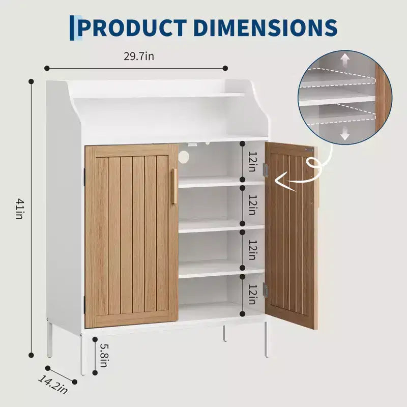 Meuble à chaussures pour entrée, placard à chaussures avec portes et 3 étagères réglables, étagère à chaussures en bois pour placard, pour entrée, couloir, salon