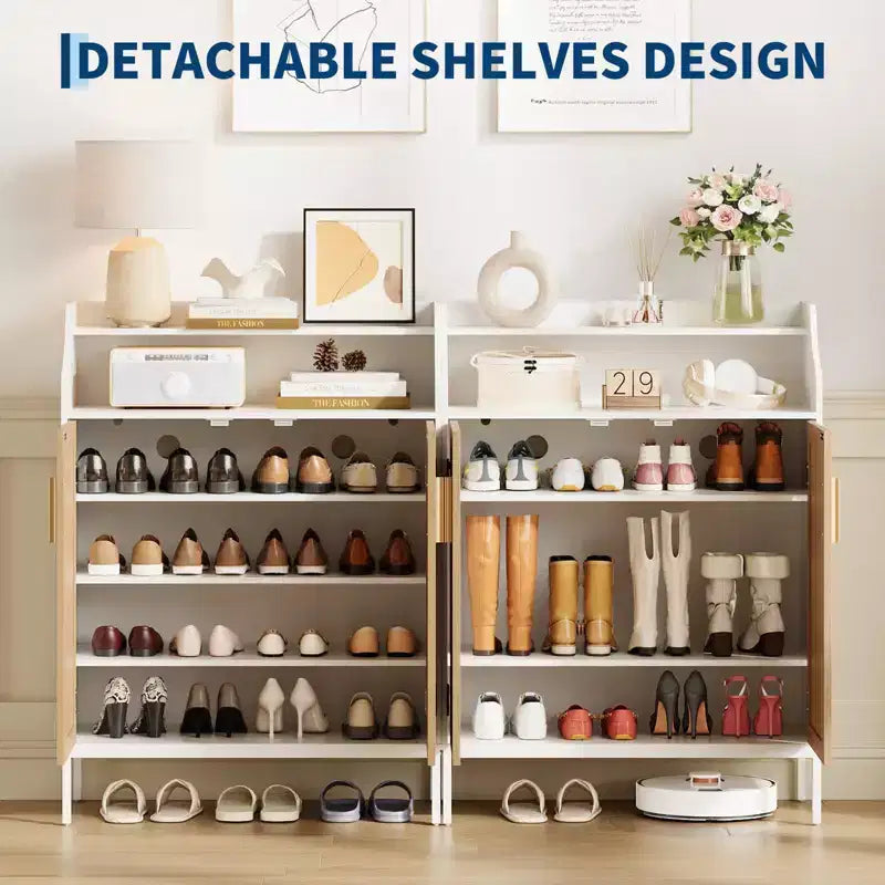 Meuble à chaussures pour entrée, placard à chaussures avec portes et 3 étagères réglables, étagère à chaussures en bois pour placard, pour entrée, couloir, salon